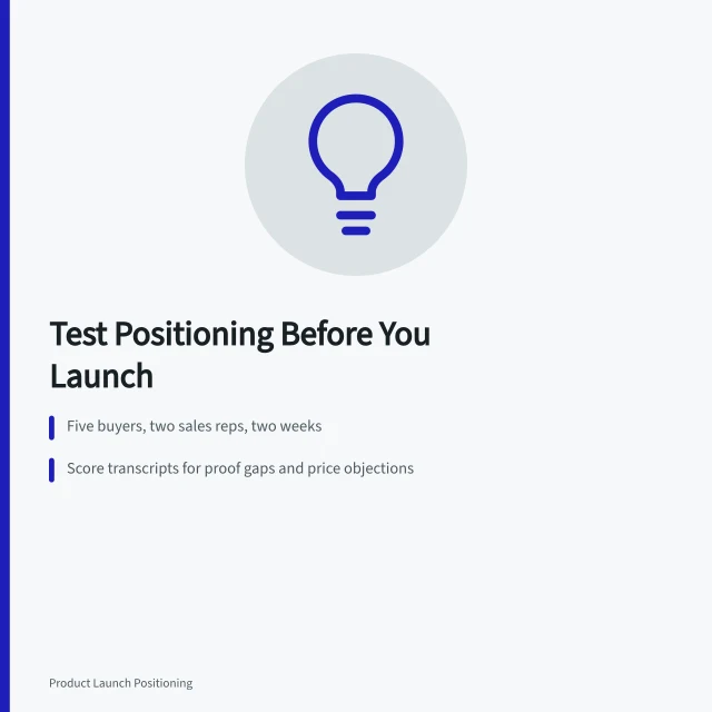 Checklist scoring buyer call transcripts before product launch spend. Product Launch Positioning: A Pre-Launch Test Before You Commit