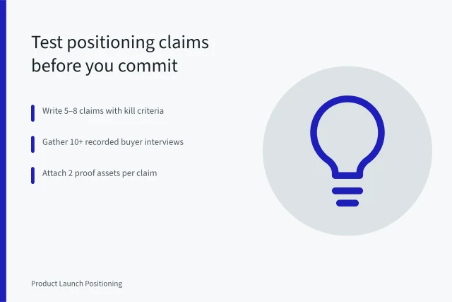 Checklist and interview notes for validating product launch positioning claims. Product launch positioning research: the evidence to gather before you commit