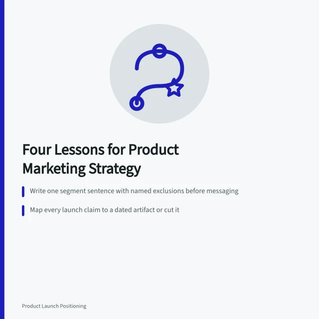 Card outlining four lessons for product marketing strategy development. 4 lessons worth learning about product marketing strategy development