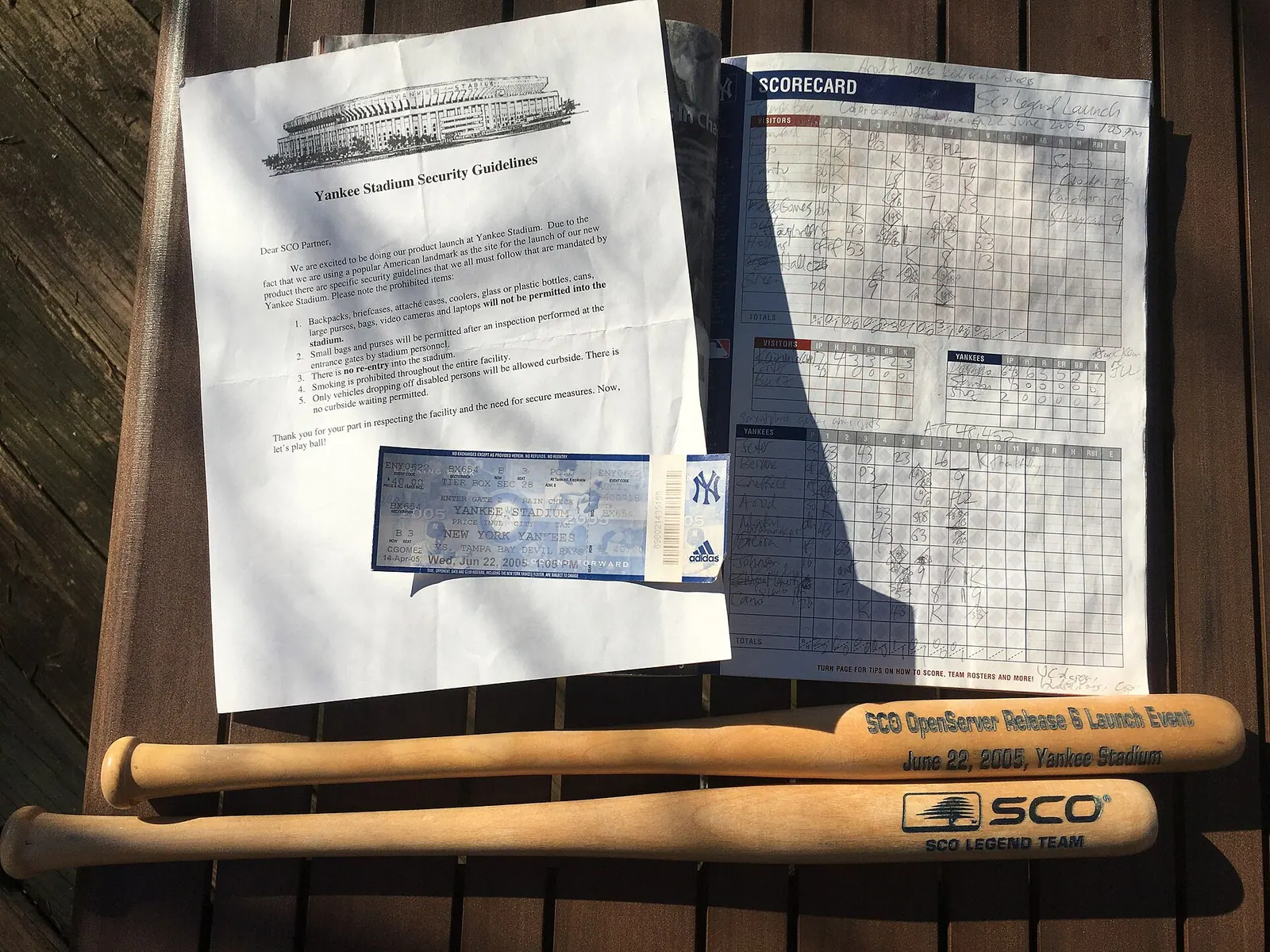 Items from the second day of launch event for the SCO OpenServer Release 6 "Legend" operating system product held on June 22, 2005, at Yankee Stadium: scorecard for the game (final. Spotting product marketing strategy mistakes before they cost money