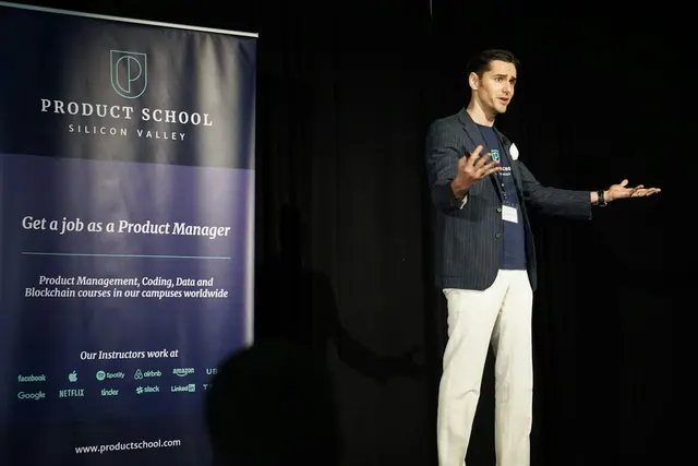 man standing on stage Man on stage speaking to the audience holding his hands out.
Carlos Gonzalez de Villaumbrosia, CEO and Founder Product School speaking at ProductCon San Fran. The practical 2027 guide to product messaging